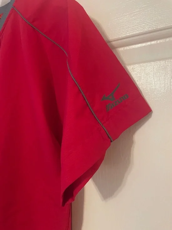 Youth L MIZUNO Performance BASEBALL WARM-UP SHIRT, RED Jersey Uniform Boys Top - Picture 2 of 7